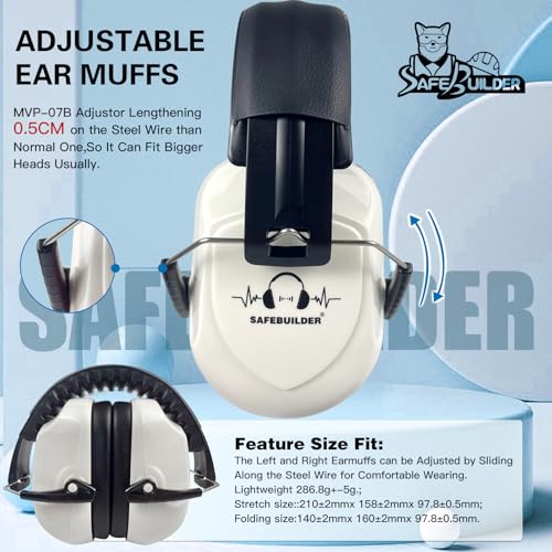 Image of SAFEBUILDER Ear Muffs Noise Reduction SNR 33dB Adjustable Lightweight Safety Earmuffs Sound Proof Noise Cancelling ANSI