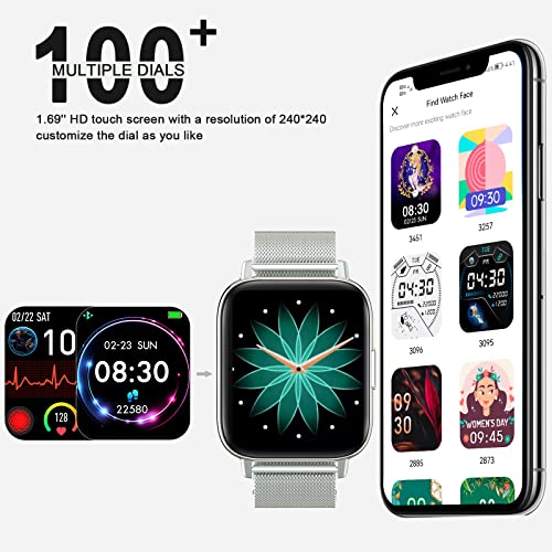 Smart Watch(Bluetooth Answer And Make Call),1.69" Sports Smartwatch For Android Ios Phones Ip67 Waterproof Men Women Fitness Tracker Watches With Blood Oxygen Heart Rate Sleep Monitor (Silver+Grey) #TOP3