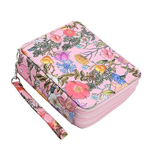 Lbxgap Estojo portátil com estampa colorida de glória da manhã e margarida, 72 compartimentos, bolsa organizadora com zíper para canetas ou marcadores de aquarela, estojo organizador para artistas