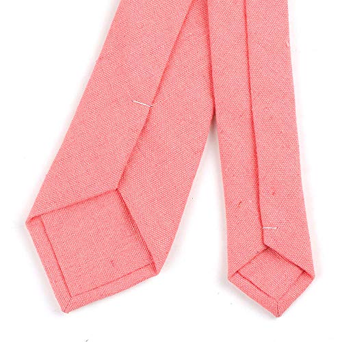 Image of Elfeves Men's Skinny Solid Color Tie Causal Cotton Linen Narrow Slim cut Necktie