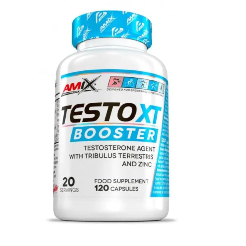 AMIX - Suplemento Alimenticio - TestoXT Booster en 120 Cápsulas - Ayuda a Promover el Aumento de los Niveles de Testosterona - Aumento de Fuerza y Masa Muscular - Suplemento Deportivo Natural