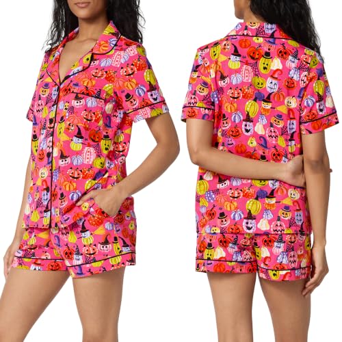 Image of Bed Head PJs Organic Cotton Short Sleeve Button Down Pajamas for Women Set | Womens Pajama Sets Matching 2 Piece PJ Shirt & Shorts with Pockets - Soft Cozy Jersey Sleepwear & Loungewear