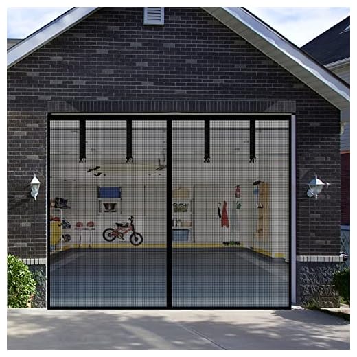 Fiberglass Garage Door Screen, Sunmoxia 9x7Ft Magnetic Heavy Duty Garage Door Curtain with 4 Strapping Tapes - Durable Breathable Mesh Patio Porch Privacy Curtain