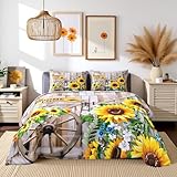 Sunflower Comforter Set King Size Rustic Farmhouse Bedding Set Spring Flowers Quilt Set 3pcs for Kids Girls Women Boys Room Decor Home Themed Barn Door Duvet Insert with 2 Pillowcases