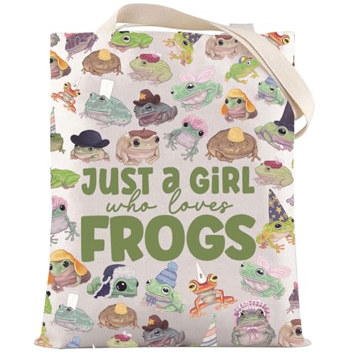 LEVLO Funny Frog Cosmetic Bag Animal Lover Gift Just A Girl Who Loves Frogs Makeup Zipper Pouch Bag Frogs Lover Gift, Cartoon Frog Tote