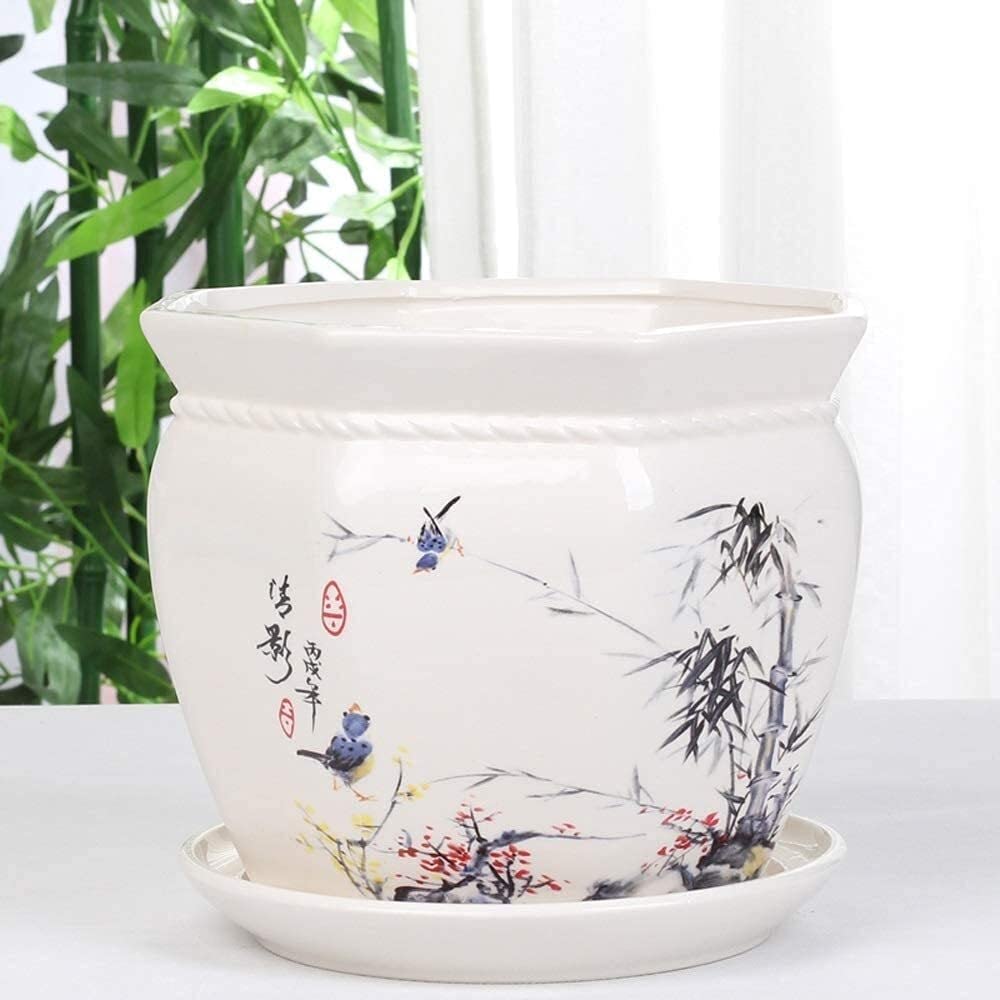 DFGHNBVC Ceramic Plant Pot, Gardening Pots With Drainage, Chinese Ceramics Pots For Succulents/Plants/Flowers Anti Aging Garden Plant Containers,A-14CM
