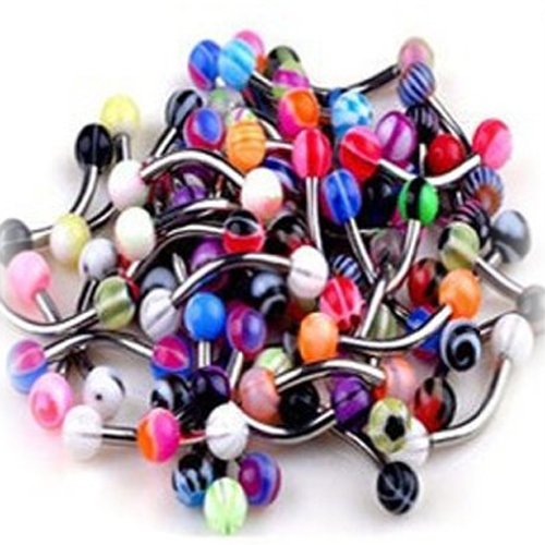 Lot of 20 Eyebrow Piercing Jewlery, 316L Stainless Steel 16G Eyebrow Piercing Bars with UV Acrylic Ball