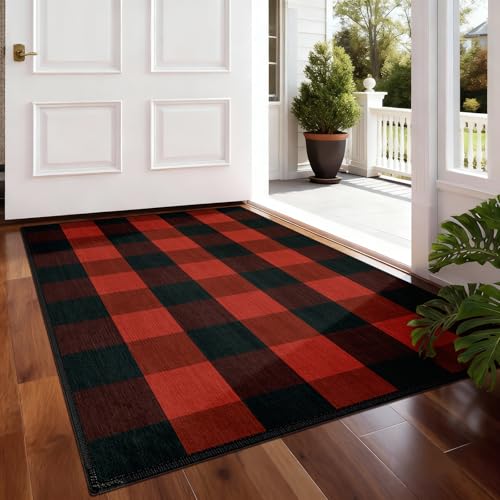 Buffalo Plaid Front Door Mat Indoor Outdoor Entrance, 24 x 36 Inch, Checkered All-Weather Doormat,...