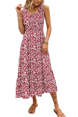 AUSELILY Women's Sleeveless Maxi Dress Summer Sundress Smocked Empire Waist