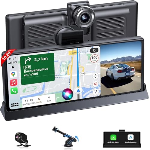 Car Tablet Pro Max 2026 10.26 Car Play Screen Designed for Apple & Android Touchscreen Portable Apple CarPlay Screen with Dash Cam GPS Navigation/Voice Control/Mirror Link/Bluetooth/FM/AUX