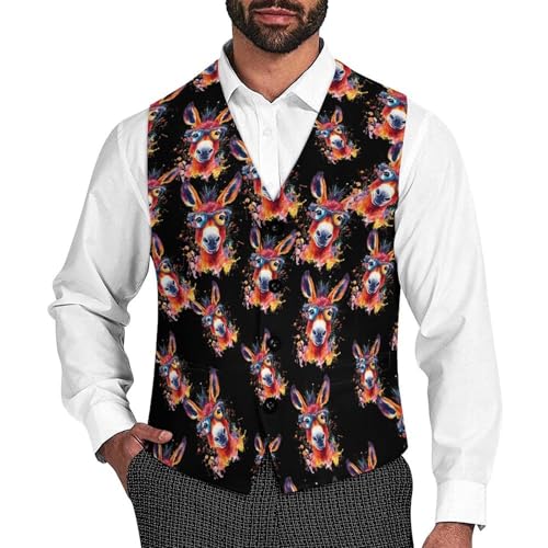 Cute Donkey Suit Vest for Men Slim Fit Tuxedo Waistcoat Button Down V Neck Business Dress Coat