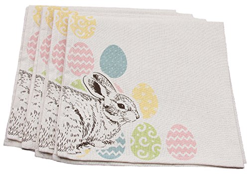 Xia Home Fashions Bunny Eggs Printed Easter Napkins, 20 by 20-Inch, Natural, Set of 4