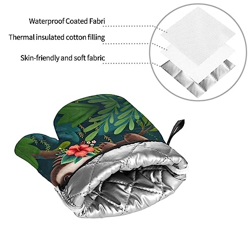 Cute Sloth Oven Mitts And Pot Holders Set Of 4, Kitchen Cooking Bbq Heat Resistant Non-Slip Oven Gloves And Pad Sets #TOP7