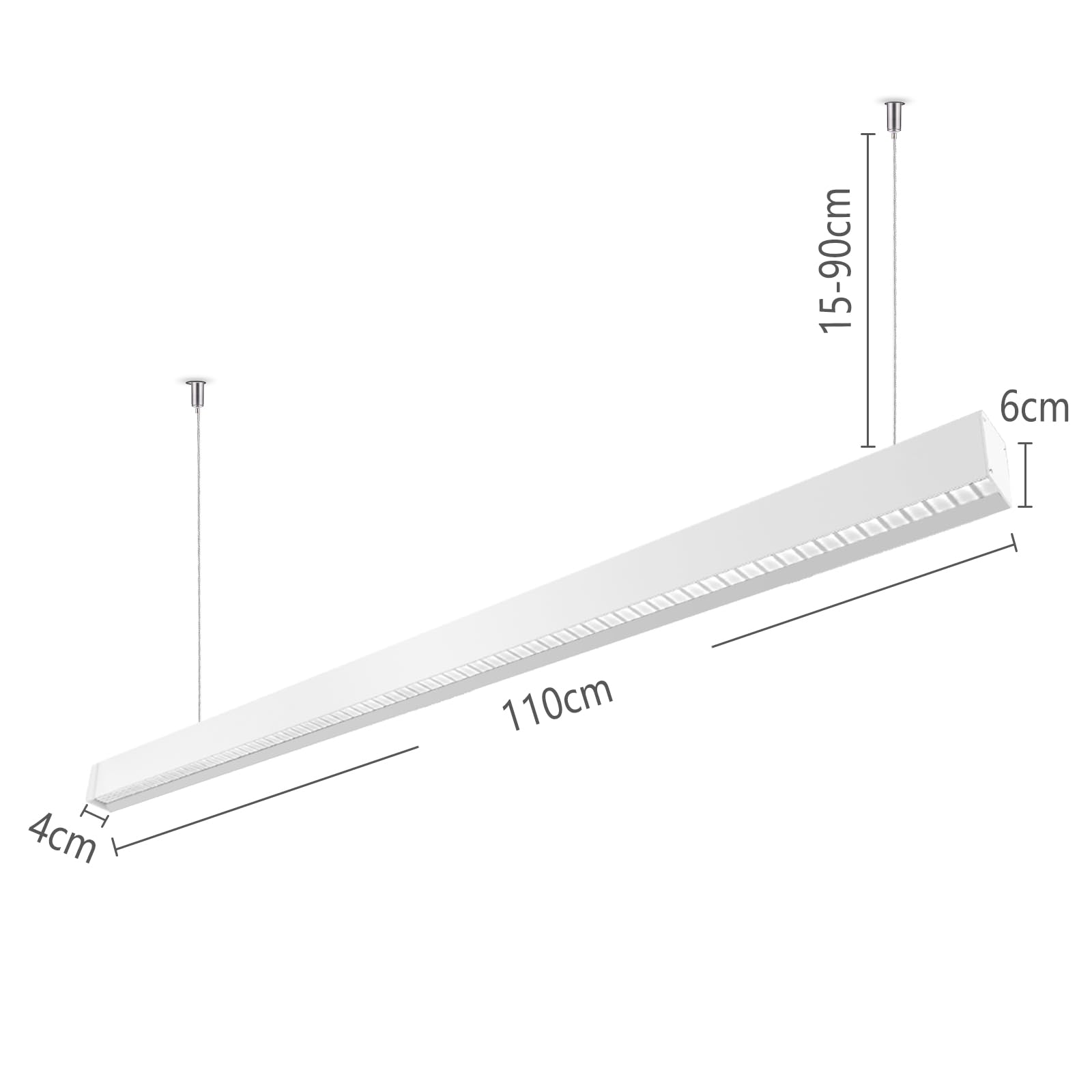 OOWOLF Lámpara de Techo LED Colgante 110cm, 40W - Diseño Lineal Moderno Luz Blanca Neutra 4000K para Salón, Comedor, Cocina u Oficina