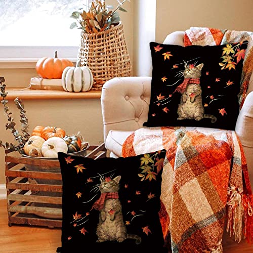 Gagec Fall Pillow Covers 18X18 Inch Maple Leaf Cat Pillow Covers Autumn Thanksgiving Farmhouse Outdoor Throw Pillowcase Cotton Linen Sofa Couch Cushion Case For Fall Decor #TOP5