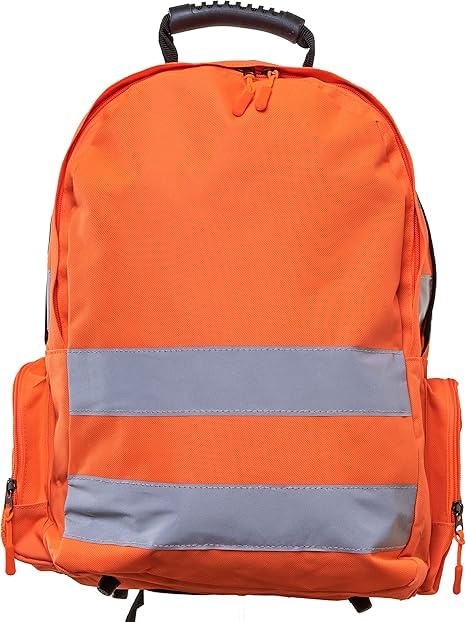 High Visibility Reflective Safety Backpack โ Hi Vis Rucksack with Reflective Strips,Waterproof Lightweight & Durable โ Ideal for Work, Cycling, School, Outdoor Use (Orange With Stripes)