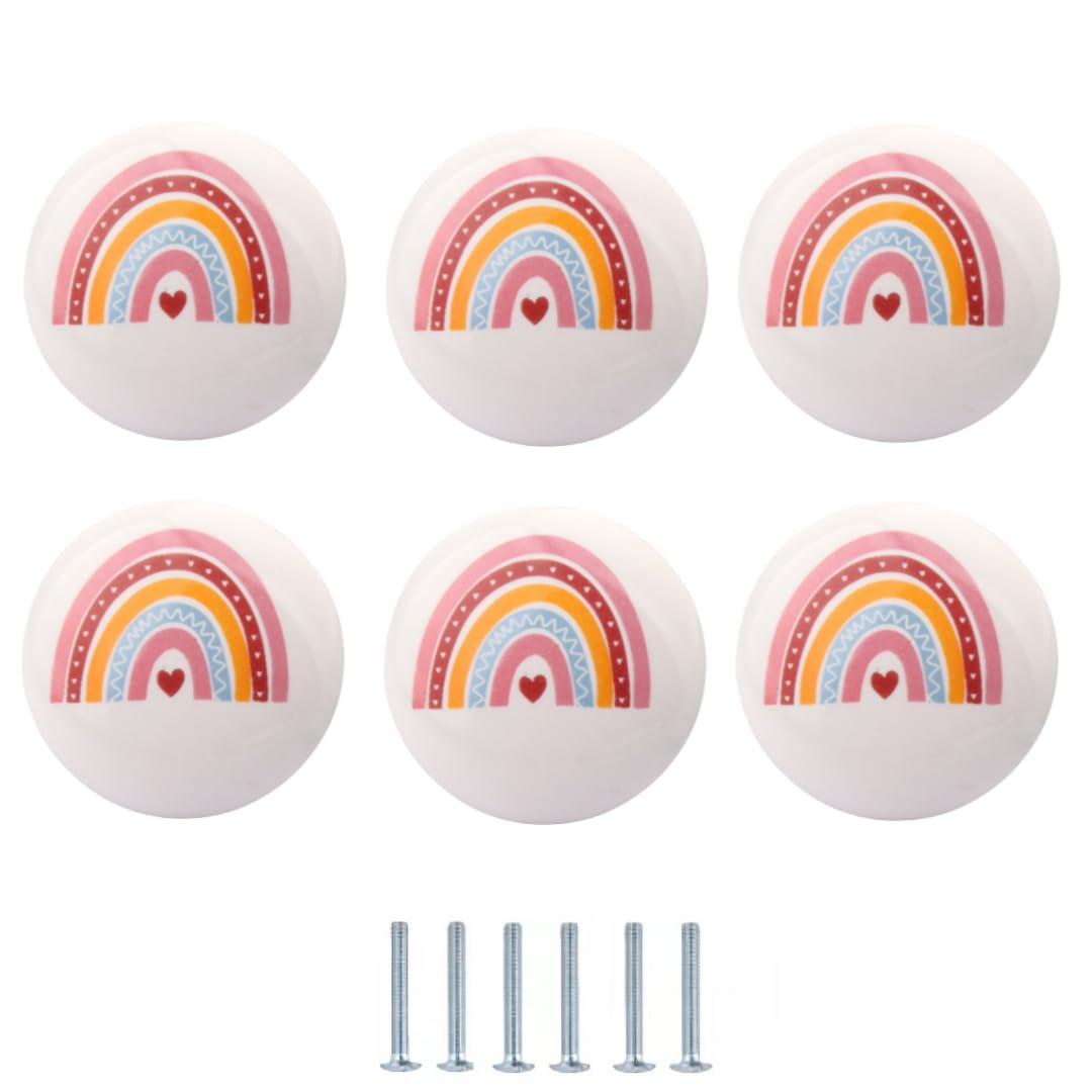 LQZAXSRDR Ceramic Cupboard Drawer Handle Knobs, Ceramic Door Knobs, Drawer Handles 6 Pcs Multicolor Diameter 38mm(Red Hollow Rainbow)