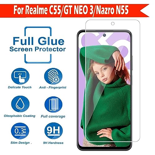 Image of Tempered Glass Screen Protector Compatible for Realme C55 /GT NEO 3 /Narzo N55 with Full Screen Coverage; Except Edges and Easy Installation Kit(Transparent), Pack of 1
