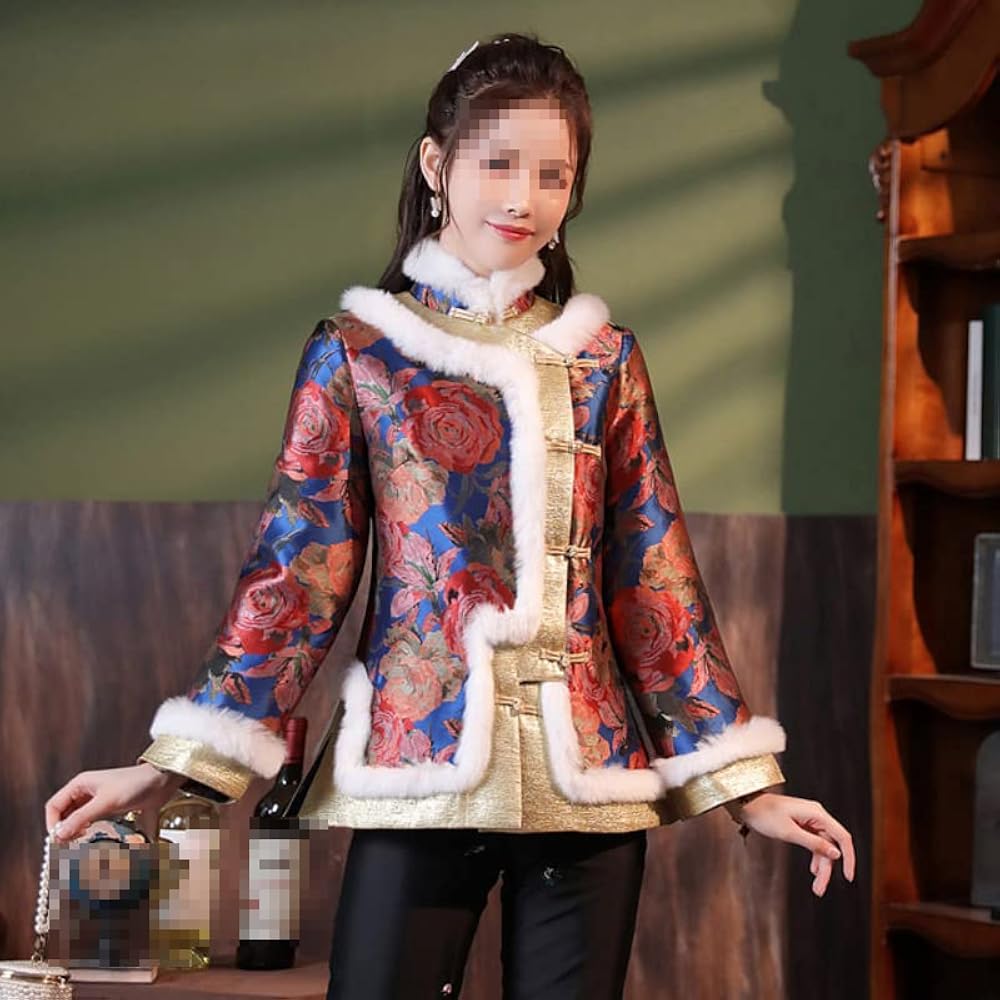 Amazon.com: Women Fur Collar Retro Padded Jacket China Style