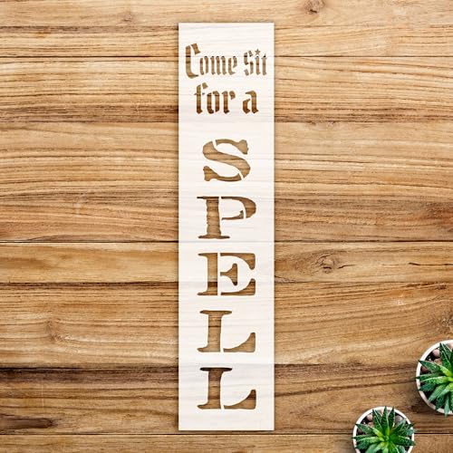 Come sit for a Spell Stencil Pattern for Wood Signs and Home Decor, Reusable Mylar Template, Ideal for Halloween and Fall Porch Decorations - Size A2 (5.4