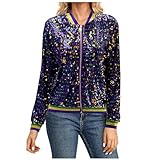 UYISJ Carnival Festival Costumes for Women Mardi Gras Sequin Jacket Front Zip Up Glitter Bomber Jackets New Orleans Outfits Sequin Mardi Gras Shirts for Women B, Purple