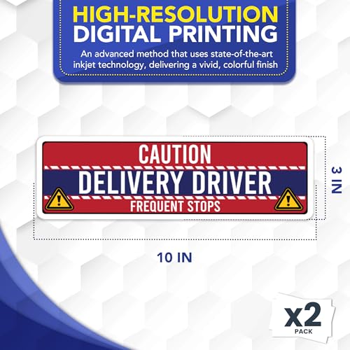 Image of Magnet Me Up Caution Frequent Stops Magnetic Decal - 3x10 Inch 2 Pack, UV Printed Red /Blue Automotive Vinyl Sign for Car, Delivery Driver Safety Magnet, Durable Weatherproof Accessory, Made in USA