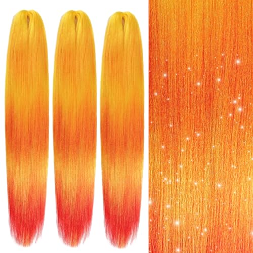 EMMOR Pre Stretched Braiding Hair 3 Packs Braid Crochet Hair 24 Inch Hot Water Setting Professional Soft Yaki Texture(Ombre Orange)