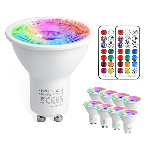 VARICART GU10 6W LED Glühbirne, RGB + Kaltweiß 6000K, Dimmbar 12 Farbig Wechselnd + 5 Modi, Integrierter Speicher mit Fernbedienung, 35W~50W Gleichw. Scheinwerfer für Alltag (8-er Packung)
