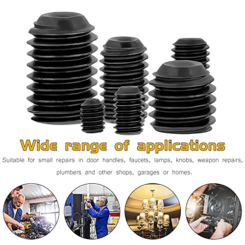 Faankiton 750 Stück Madenschrauben Set, M2.5 M3 M4 M5 M6 M8 Madenschrauben Sortiment Set, Innensechskant Gewindestifte Schrauben mit Inbusschlüsseln, Wurmschraube, Sechskantkopf Schrauben (Black)
