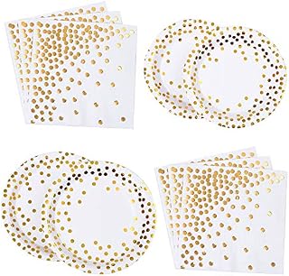 ANECO 98 Piece Gold Foil Party Tableware Set Party Supplies Disposable Dinnerware Paper Plates and Napkins for Party, Birthday, Wedding