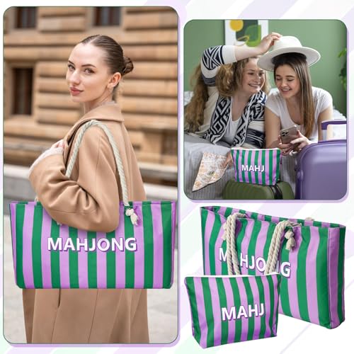 FYSUIMU Bolsa para Mahjong Rayas Verde y Púrpura miniatura 6