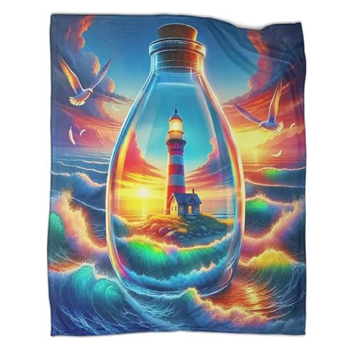 Couvre-lit phare imprimé 3D en peluche microfibre douce et chaude haute densité - 3