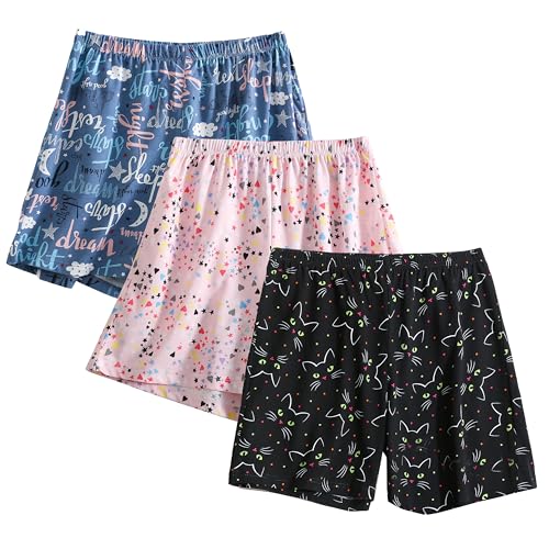 Image of PNAEONG 3 Pack: Womens Pajamas Shorts Set Soft Elastic Waist Lounge Shorts Printed PJ Bottoms