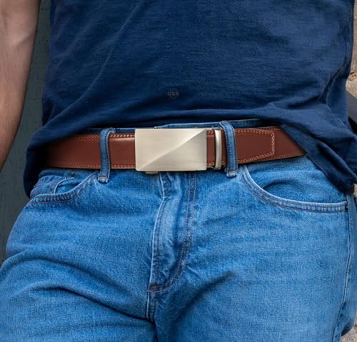 Image of DOOPAI Men's 2 Pack Ratchet Dress Belt - Adjustable 1 3 /8 inch Genuine Leather, Size Length Can Be Cut, With Gift Box