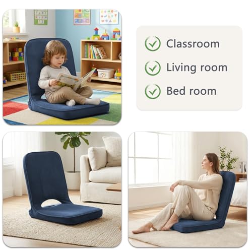 Image of Floor Chair with Adjustable Back Support, Foldable Padded Gaming Floor Seat for Adults & Kids, Multi-Position Meditation Chair with Corduroy Cover for Reading, Gaming & Watching TV (Blue)