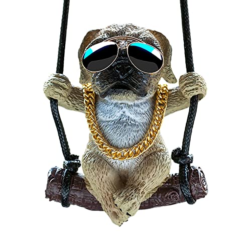 Schwingender Mops-Autobehang-Ornament,Haustier Hund Auto Rückspiegel Anhänger | Niedlicher Bulldoggen-Mops-Autoanhänger, cooler Hundeanhänger für Geburtstagsgeschenke, Wohnmobil-Dekoration Zorq