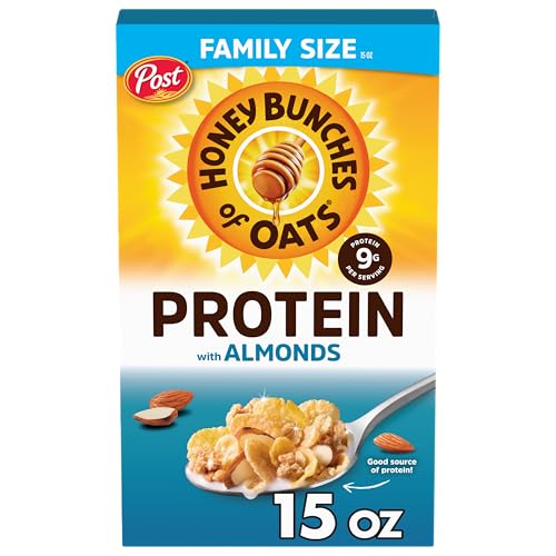 Image of Honey Bunches of Oats Honey & Almond Protein Breakfast Cereal, 15 oz Box | Features Crispy Flakes, Crunchy Granola Clusters And Real Honey For Satisfying Texture And Taste, Good Source of Fiber
