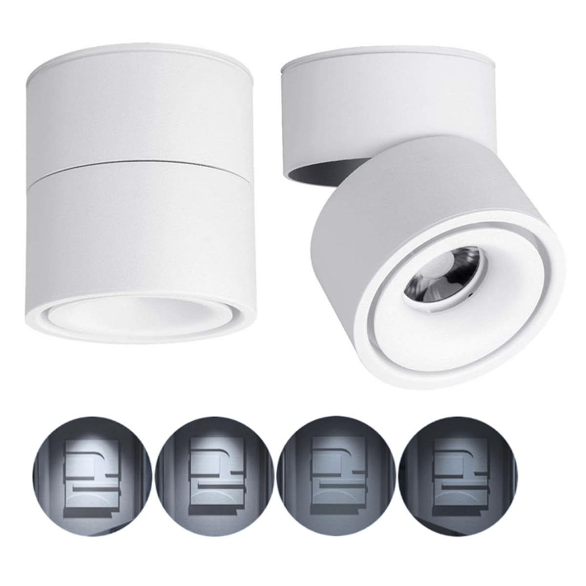Dimmable Ceiling Spotlight,Indoor 360°Adjustable Surface Mounted LED 10W COB Ceiling Downlight-Wall Lamp for Picture Background Wall Display Lighting(Cold Light 6000K,White)