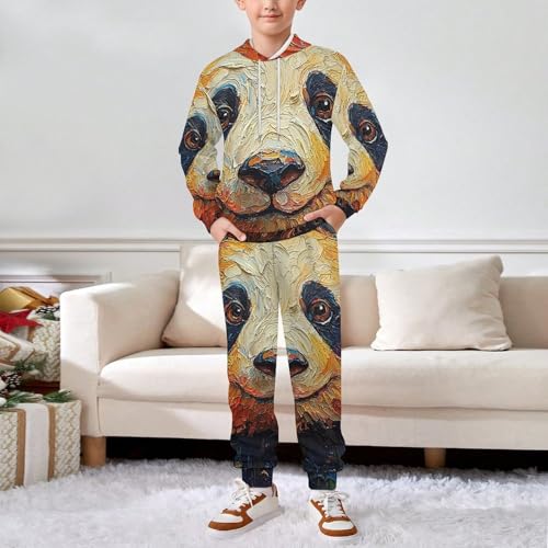 Boys Girls Sweatshirt Set Kid 2 Piece Pullover Hoodie Jogger Sweatpants, Panda Psychedelic Abstract3