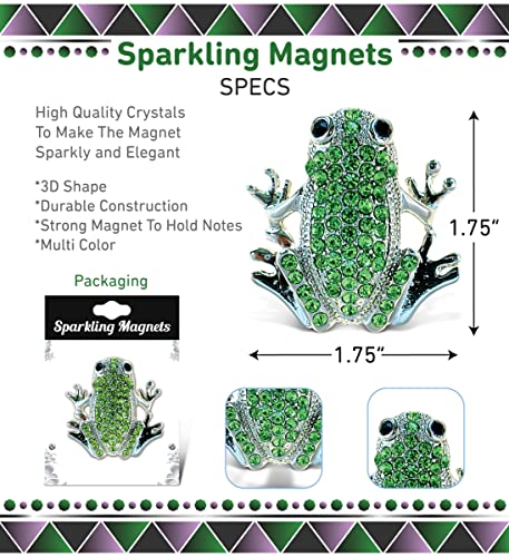 Imán decorativo rana con cristales brillantes plateados miniatura 3