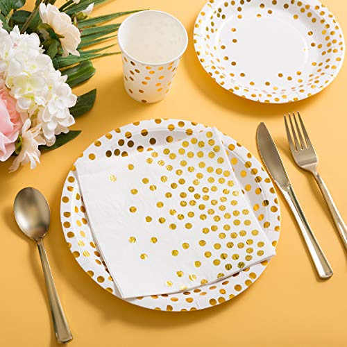 175 Piece Gold Party Supplies Set Serves 25 - Gold Paper Plates Napkins Cups With Gold Plastic Silverware Sets For Wedding Bridal Shower Baby Shower Holiday Parties #TOP4