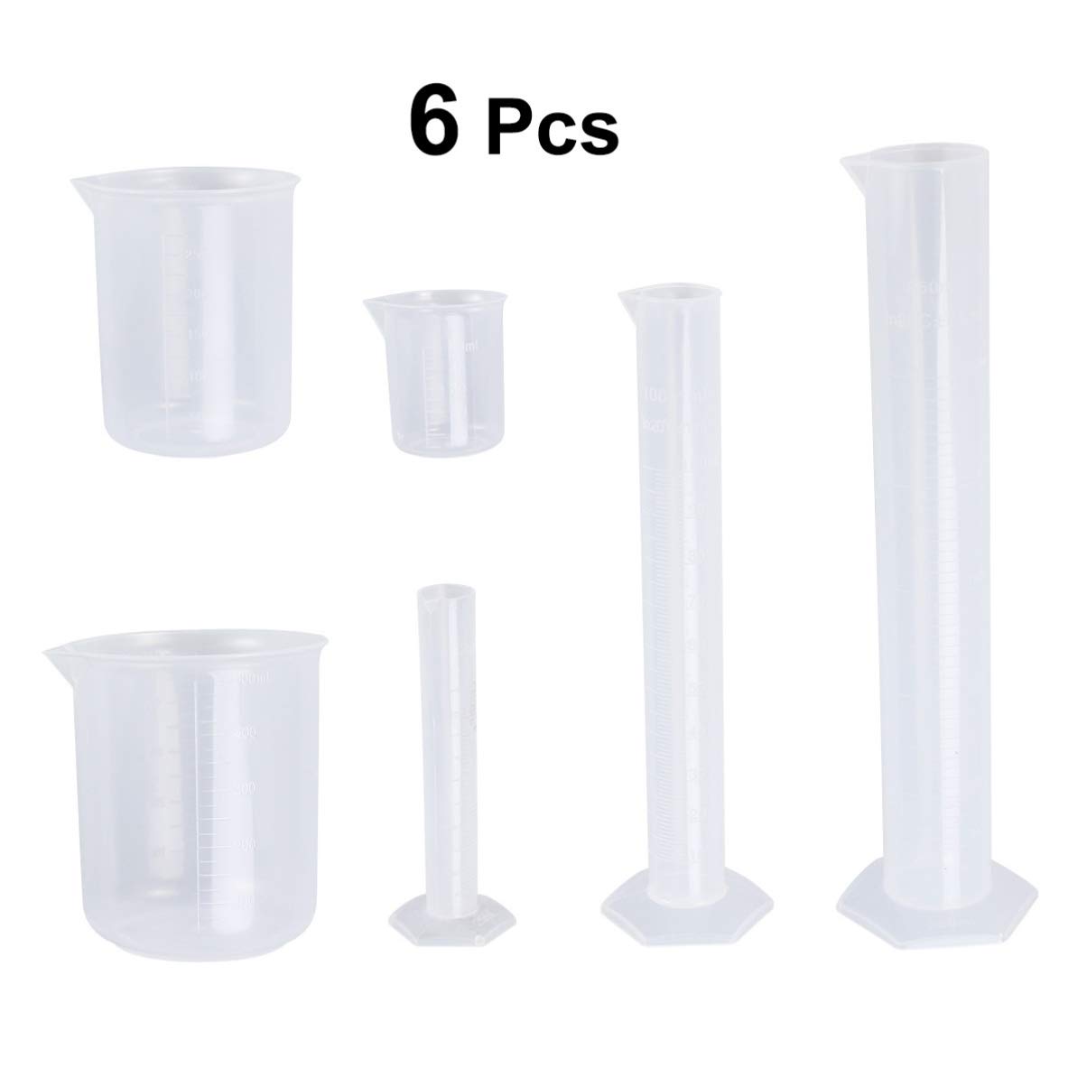 Flüssigkeitsmesswerkzeug-Set – 3 Messbecher (50 ml, 250 ml, 500 ml) und 3 Messzylinder (25 ml, 100 ml, 250 ml), durchscheinendes, hochpräzises Schullaborwerkzeug für Schüler