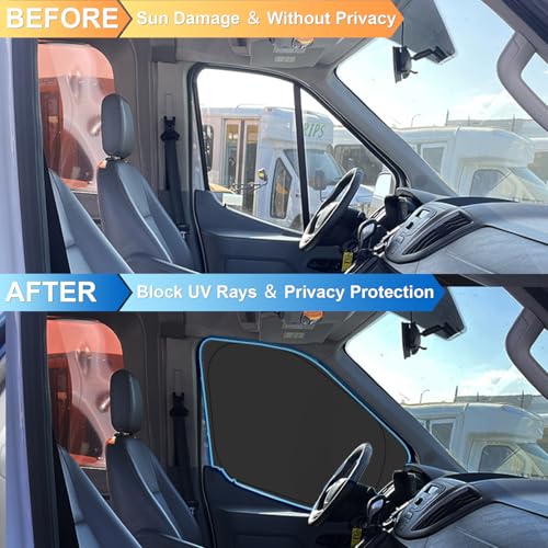 Image of Front Windshield & Side Window Sun Shade for 2015-2024 Fo-rd Transit Van High and Medium Roof, Foldable Window Sunshade Sun Visor Protector, Window Shades Blocks UV Rays Heat, Pack of 3