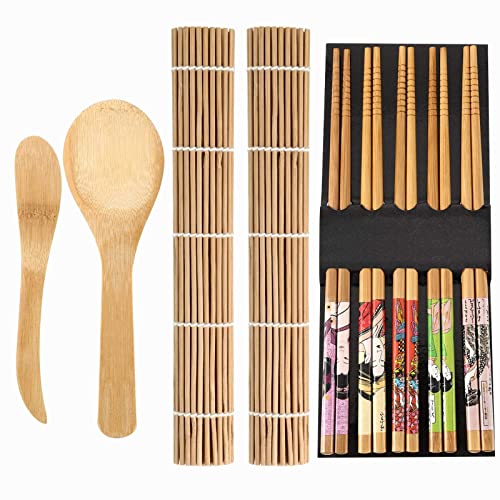 Boao Sushi Set,2 Sushi Matte,5 Paar Essstäbchen,1 Reisstreuer - 1 Paddel,...