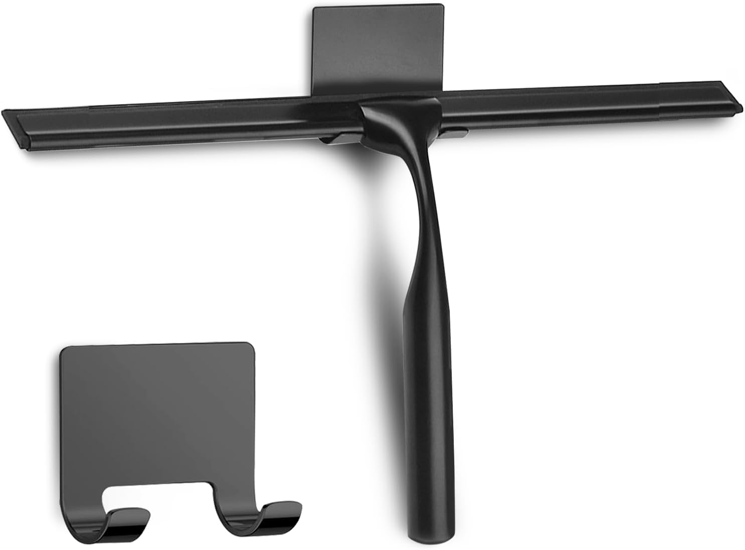 COFTCLMOMT 35CM Edelstahl Duschabzieher Mit Selbstklebe Haken, Schwarz Abzieher Dusche Wischer für Badezimmer, Kurzer Handgriff Glaswischer, Glas Wasserschieber, Duschwand Abzieher (Schwarz)