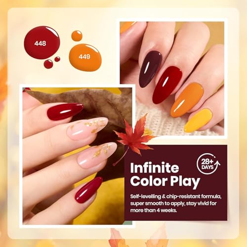 Image of Beetles Gel Nail Polish Set 6 Colors Gel Polish Red Orange Brown Gold Glitter Kit DIY Home Nail Art Manicure Kits UV LED Needed Gifts for Women Golden Blessing