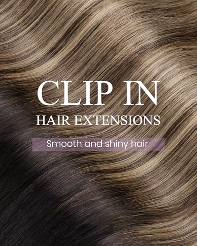 Image of LaaVoo Clip in Hair Extensions Ombre Quick Installation Straight Remy Hair | Human Hair Extensions Clip Ins, Black Ombre Brown Mix Caramel Brown, 24inch 140g 7pcs, Add Volume, For Long Hair, For Party