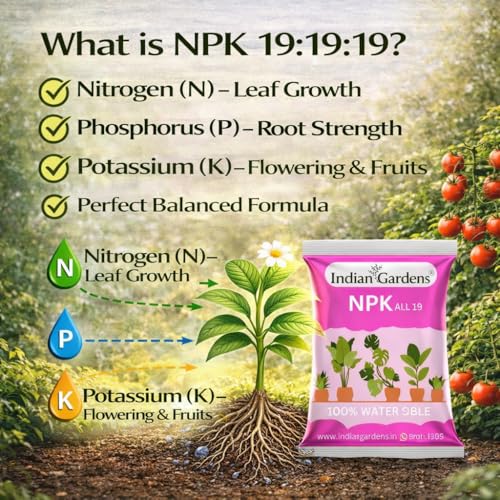 Image of Indian Gardens - NPK 19 Fertilizer For Plants (500 Grams) | Water Soluble | Nutrition For Gardening | Growth Boost And Flowering Yield Boost | For All Plants