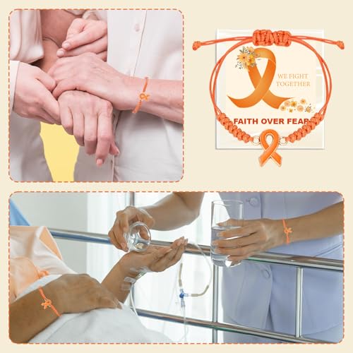 5/10 Pcs Leukemia Awareness Bracelets with Independent Package of Each Piece, Adjustable Orange Ribbon Bracelets for Multiple Sclerosis Kidney Cancer ADHD Awareness, Charity Public Activity Supplies4