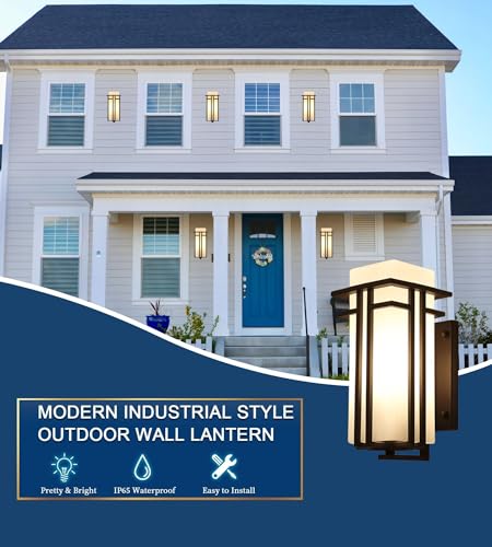 Image of Outdoor Wall Light Fixtures, Exterior Waterproof Lanterns, Porch Sconces Wall Mounted Lighting with Modern Frosted Glass, Black Aluminum Wall Lamps for Patio Front Door Entryway (TYP A, 15.4 inch)